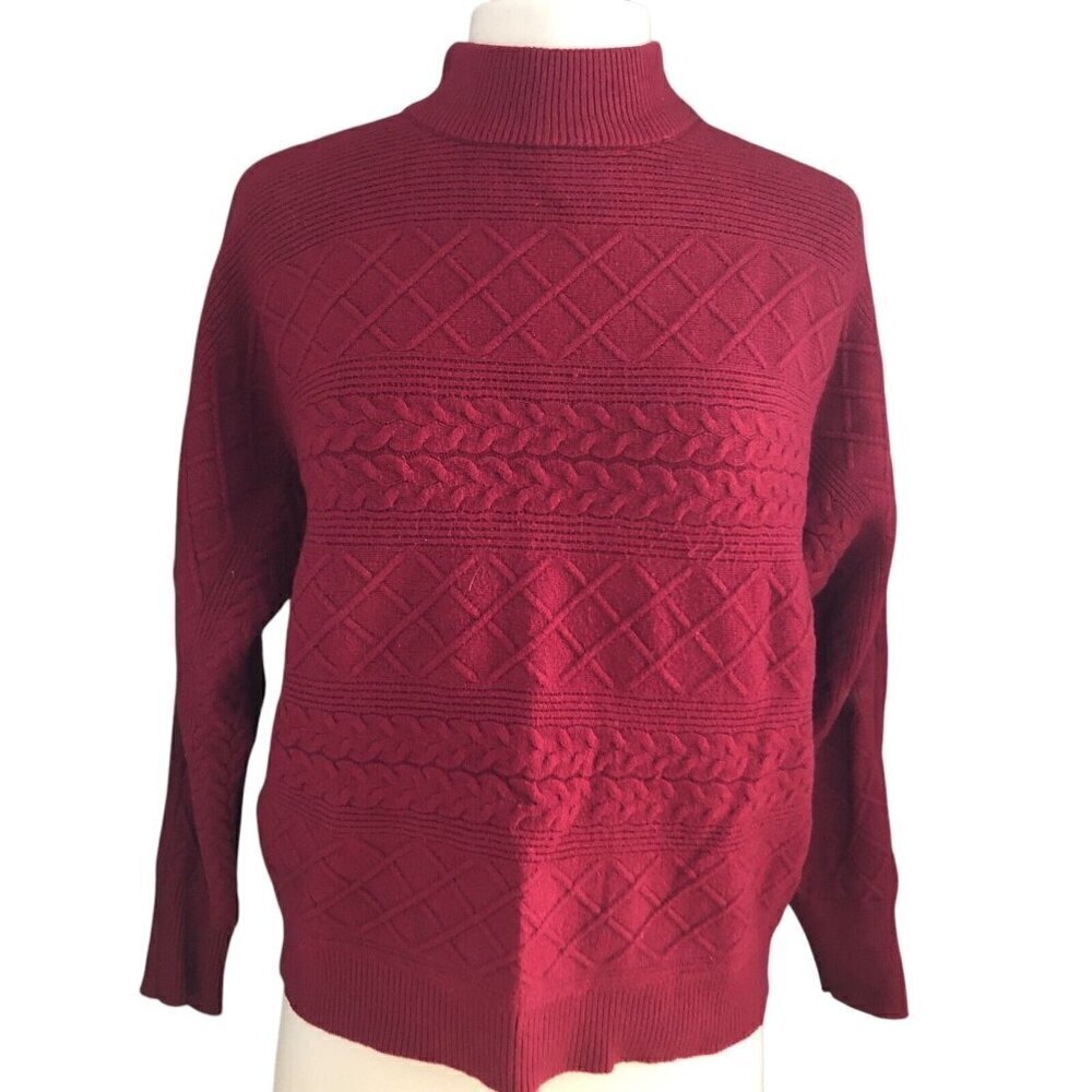 M Magaschoni Cable Knit Sweater Women's size M Burgundy Red Cropped